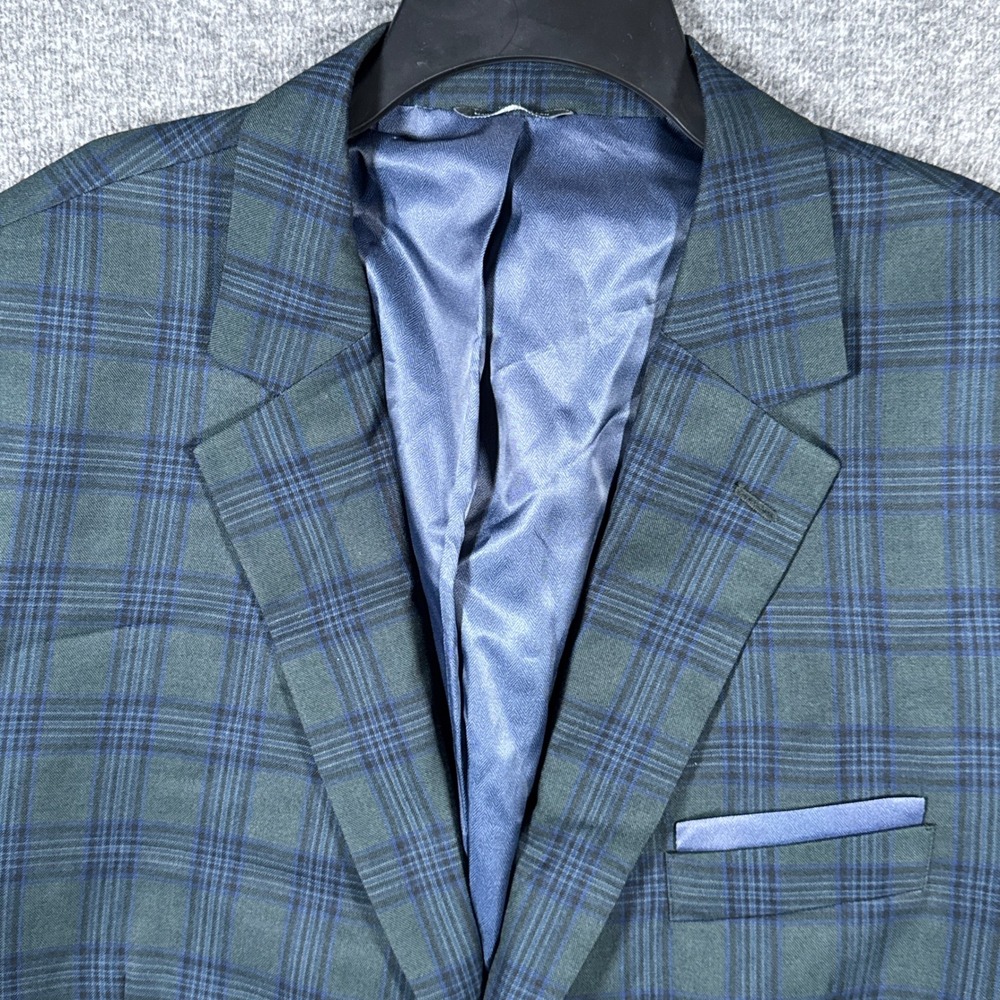 Oak Hill Blazer Mens 2XL Green Blue Plaid Sport Coat Two Button Sport Jacket